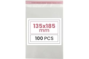 Netuno 100 bustine trasparenti autoadesivi 13,5 x 18,5 cm (+ aletta 3 cm) sacchetti in polipropilene trasparente tipo celofan Bustine Protettive adesive per Vestiti Documenti Fumetti Foto Cosmetici