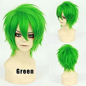S-noilite Short Cosplay Full Wig Women Mens Male Anime Fluffy Straight Synthetic Hair Wig Cool Halloween Party Costume (Green)
