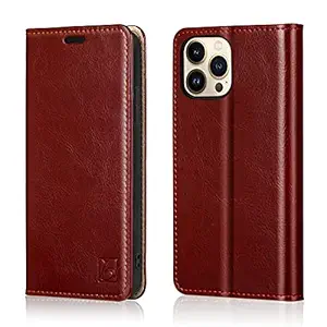 Belemay Compatible with iPhone 13 Pro Wallet Case, Protective Genuine Leather Flip with RFID Blocking Card Holders [Undetachable Soft Interior Shell] Folio Cover for Men Women (6.1-inch 2021) Wine