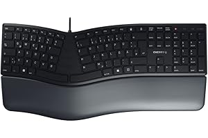 CHERRY KC 4500 ERGO, Tastiera Ergonomica, Layout per la Germania (QWERTZ), Con Filo, Poggiapolsi Imbottito con Memory Foam, Tastierina Arcuata, Nero