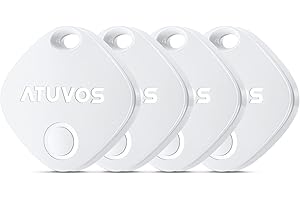ATUVOS Air Tag Smart Tracker 4 Pack Blanco, Buscador de Objetos Bluetooth Funciona con Buscar Apple (Sólo iOS, Android no Compatible), Localizador para Llaves, Maletas, Equipaje. Batería Reemplazable