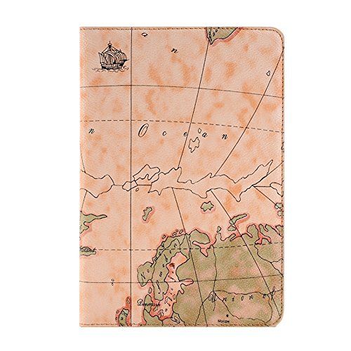 spécification [A4E] Étui en similicuir pour tablette * Generic * * Generic * (Fonction) Pied – Motif cartes avec carte, carte du monde,...