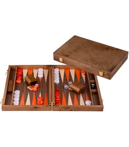 Jeux classiques Engelhart - Backgammon de Luxe 38 cm rouge -Simili Cuir, Feutre spécial - dés et