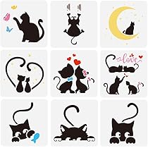 FINGERINSPIRE 2 Mal-Schablonen Katzenmotive - 30x30cm, Wiederverwendbar - Mit 1 Pinsel