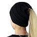 Produktbild ECMQS Frauen Mädchen Stretch Stricken Hut Messy Bun Pferdeschwanz Beanie Löchrigen Warme Hüte Winter (Schwarz)
