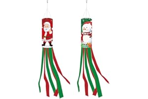 Geluode 2 Pcs Christmas Windsock Flag,39 Inch Snowman and Santa Claus Outdoor Hanging Decoration Holiday Windsocks Flag for Garden Patio Lawn Front Yard Tree Party Decor