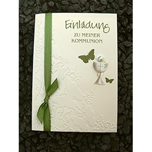 Einladung Einladungskarte Kommunion Konfirmation Schmetterling Kelch oliv olivgrün grün lindgrün