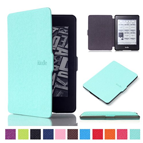Neuen Kindle Paperwhite Hülle 2015 - PU Leder Flip Cover Schutzhülle für Amazon Kindle Paperwhite 2012/2013/2014 und neuen Kindle Paperwhite 2015 Case Lederhülle Ledertasche Etui Hülle Tasche Schale (Mint grün)