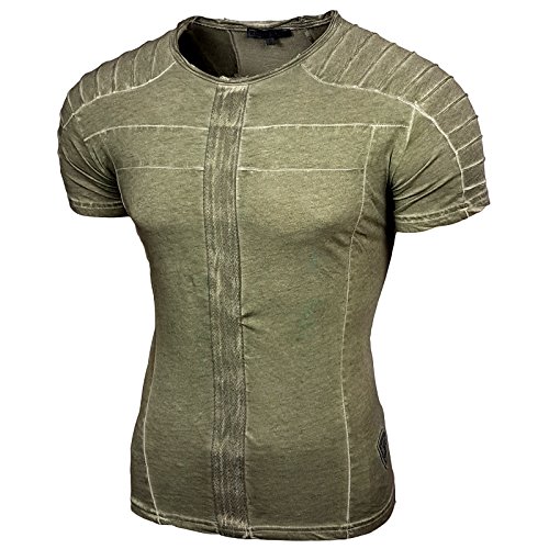 Rusty Neal Herren Rundhals T-Shirt Kurzarm Slim Fit Design Fashion Style 15040, Farbe:Khaki;Größe:M Rusty Neal Herren Rundhals T-Shirt Kurzarm Slim Fit Design Fashion Style 15040, Farbe:Khaki;Größe:M