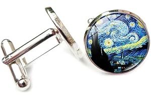 Ticome Men's Cufflinks,Fashion Van Gogh Oil Painting Shirt Accessories Starry Sky Party Art Jewelry,The Starry Night Alloy Round Shirt Cuff Links