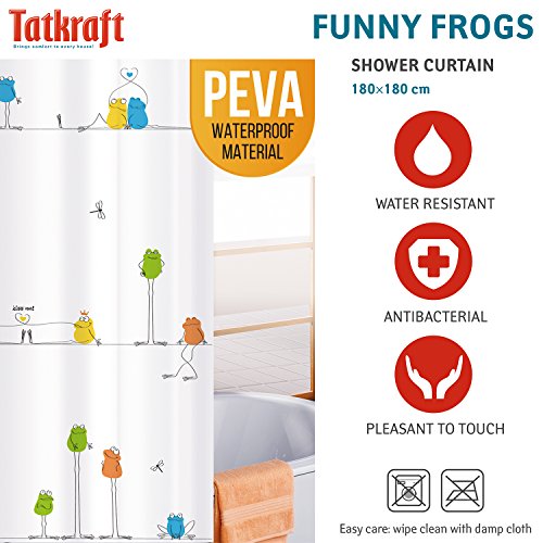 Tatkraft Funny Frogs Duschvorhang 180X180cm Peva Wasserdicht Schimmelfrei mit 12 Duschringen - 4