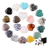 20pcs Healing Crystals, Chakra Crystals And Gemstones With Storage Bag, Heart Crystal Sets, Reiki Puff Palm Pocket Stones For Beginners Stress Relief Meditation Yoga, Healing Gifts