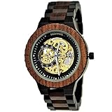 Handgefertigte Holzwerk Germany® Automatik Herren-Uhr Öko Natur Holz-Uhr Holz Armband-Uhr Braun Schwarz Gold Analog