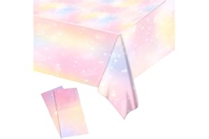 XIEJ 2 Stück Regenbogen Party Tischdecke, Rosa Einweg Tischdecke, 137x275cm Rechteck Wasserdicht Tischtuch für Kinder Mädchen Jungen Geburtstag Party Dekoration