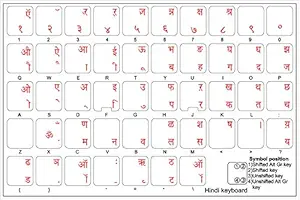 4Keyboard HINDI KEYBOARD STICKERS TH RED LETTERING ON TRANSPARENT BACKGROUND