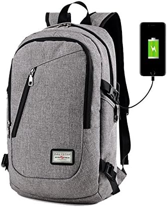 Business Laptop Backpack with a Combination Lock 15.6 Inch College Backpacks with USB Charging Port Anti-theft Lightweight Travel Bag for Men &amp; Women (Gray)