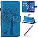 Produktbild Hpory Sony Xperia Z3 Lederhülle,Sony Xperia Z3 Hülle Leder Magnet,Retro Elegant Katze und Baum Muster Lanyard Strap [Solid Color] Ledertasche Handyhüllen im Bookstyle PU Leather Wallet Case Flip Cover [Kartensteckplätze] Ledertasche mit Magnetverschluß und Standfunktion Cover Case Premium PU Leder Und Silikon Innenschale Anti-Staub Anti-Kratzer und Shockproof Telefon Tasche Handytasche Schutzhülle für Sony Xperia Z3 + 1 x Hpory Stylus-(Blau)