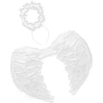 Costume Ailes D'Ange Avec Halo - Grand Format 65x45 Cm, Plumes Blanches - Pour Halloween, Noël, Déguisement