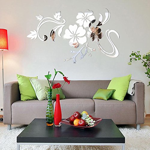 Wandtattoos Oyedens Abnehmbare 3D Spiegel Vinyl Schlafzimmer Wandaufkleber (Silber) - 2