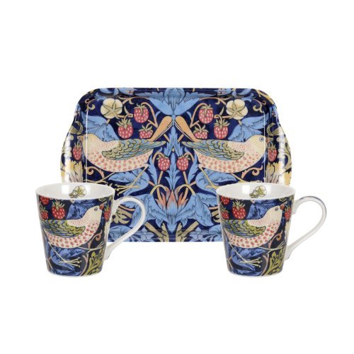 Morris & Co for Pimpernel Strawberry Thief Mug and Tray Set, Blue by Morris & Co for Pimpernel
