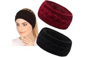 Redwestmelon 2 Pcs Women's Winter Knit Headbands Wide Elastic Headband,Women Ear Warmer Knitted Thermal Twist Headbands for Girls Women Elastic Thermal Headband
