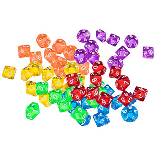 MagiDeal 60 Pieces Acrylic Ten Dided D10 Dice for Dungeons & Dragons D&D TRPG Roleplaying Warhammer Party Board Game Favour Toys