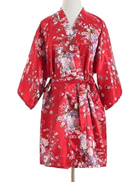 Luxurysmart Womens Kimono Robes Cherry Blossoms Silk Nightwear Short Style