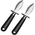 HRASY 2 Pieces Oyster Paring Knife Oyster Knife Shucker Set Shellfish Seafood Opener Kit Tools - C