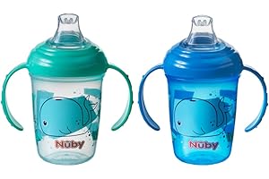 Nuby Grip N Sip Water Bottle - No Spill Sippy Cup | 240ml / 8oz | Twin Handle | Dishwasher and Microwave Safe | Suitable Beaker for 4 Months Plus, Whales, 240 ml (Pack of 2)