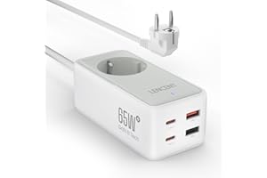 ‎LENCENT LENCENT GaN3 Tech Ładowarka USB C, 65 W, z 1 AC + 4 USB (2 USB-C + 2 USB-A), stacja ładująca USB-C PD do iPhone'a, iPada, MacBooka, telefonu Galaxy, Huawei, konsoli Switch, Steam Deck, biała