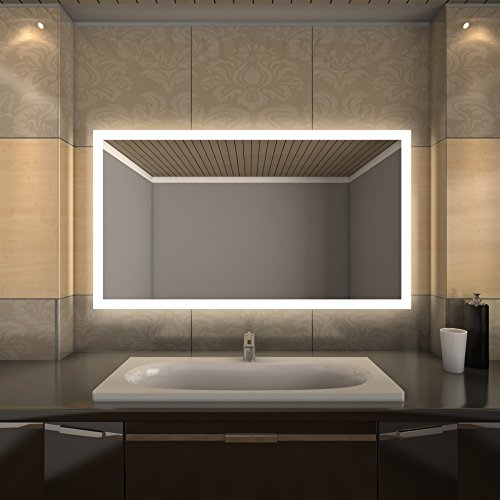 HOPE Badspiegel mit LED-Beleuchtung, rahmenloser Wandspiegel, rückseitig beleuchtet mit satinierten LED-Lichtbändern (Breite 120cm x Höhe 70cm) - 4