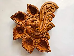 Mukherjee Handicraft’s Terracotta/Earthen Clay Decorative 5 Diwali Diya Puja Decorative Tray