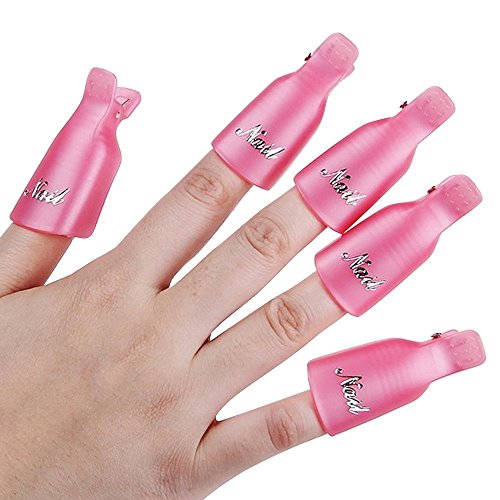 Yidarton 10 Stück Kunststoff Nagel Kunst tränken weg Cap Clip UV Gel Polish Remover Wrap Werkzeug (Pink)