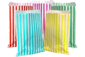 AMD Nexus 100 5" x 7" Striped Candy Sweet Paper Bags | Wedding Buffet Favour Cake Gift Pick n Mix Shop | Premium Quality UK Made (Pink)