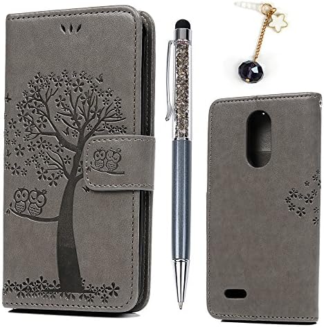 LG K8 2017 Case Owl & Tree Premium PU Leather Wallet Flip Case Cover Smart Stand Case Card Slots With 1 x Touch Pen and 1x Dust Plug Phone Case for LG K8 2017 - Gray