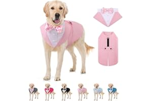AOFITEE Christmas Dog Tuxedo, Pink Tuxedo for Dogs Large Formal Dogs Suit and Bandana Set, Gentle Dog Wedding Outfit, Pet Tux Costume Outfit with Detachable Bowtie Collar for Holiday Dress Up