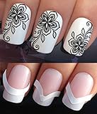 WATER NAIL TRANSFERS DECALS STICKERS ART SET #660 & 172. **plus x48 nail tip guides!!** x12 FRENCH TIPS BLACK LACE FLOWERS TATTOO WRAPS & x48 FRENCH MANICURE TIP GUIDES! CAN BE USED WITH NATURAL GEL ACRYLIC STICK ON NAILS! OR WITH GLITTER DUST CAVIAR BEADS ALLOYS DECORATIONS CONFETTI FIMO SHAPES TAPE PENS RHINESTONES!