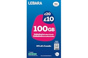Lebara SIM Card: 100GB for £10, Half Price for First 3 Months, No Contract, UK Calls, UK Texts and International Calls Included, Multi-size, Fits All Devices