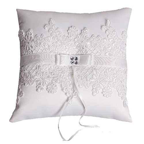 Hochzeit Ringkissen Kissen with Embroider Flower and Mesh 21cm*21cm—Ivory - 2