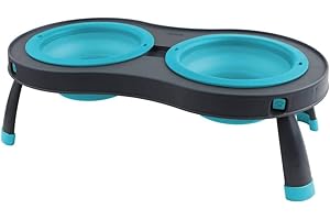 Dexas Popware for Pets Double Elevated Pet Feeder, Small, Gray/Blue