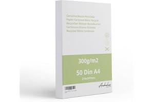 ANHELUS PAPER & DECO Cartone riciclato bianco naturale - 50 DIN A4 da 300 g/m² spessore - Cartone spesso 21 x 29,7 cm - Confezione da 50 fogli - Cartone opaco riciclato per ritagliare, dipingere e disegnare