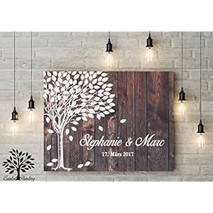 70x50 cm, Gästebuch, Hochzeitsbaum, Wedding Tree, Alternative Gästebuch, Leinwanddruck - Baum, Leinwand, Keilrahmen und Holz Motiv
