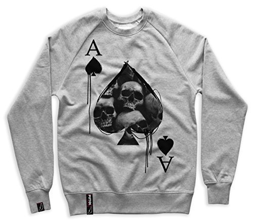 Pistol Boutique Mens Light Grey Ace Of Spades Skull Raglan