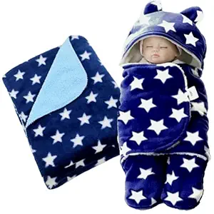 First Kick Baby Blankets New Born Combo Pack of Wearable Blanket and Star Wrapper for Baby Boys and Baby Girls Pack of 2