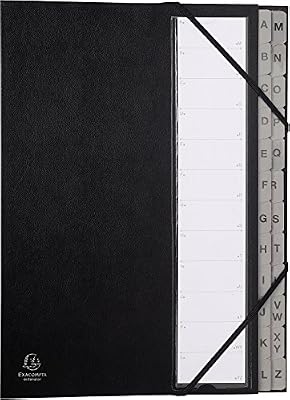 Exacompta - Réf 56090E - Un Trieur ALPHABETIQUE Ordenator à Élastique en Couverture Rigide 25,3x34 cm 24 Compartiments Noir