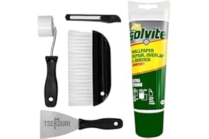 Solvite Wallpaper Repair Kit: Overlap & Border Adhesive (240g) with Tsekouri Roller & Bristle Brush for Seamless Wall Covering, Easy DIY Glue & Tools