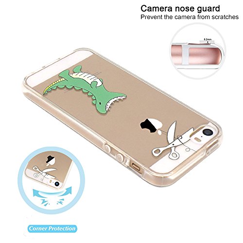 iPhone 5 Case, iPhone 5s Case, JIAXIUFEN Clear Soft TPU Back Cover with Cute Pattern for iPhone 5/5s /SE - Hungry Crocodile