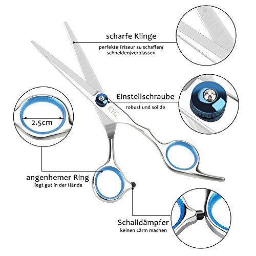 KYG 3er Haarscheren Set Mit 2 Edelstahl Effilierschere Haarschneideschere 1 Kamm Blau - 3