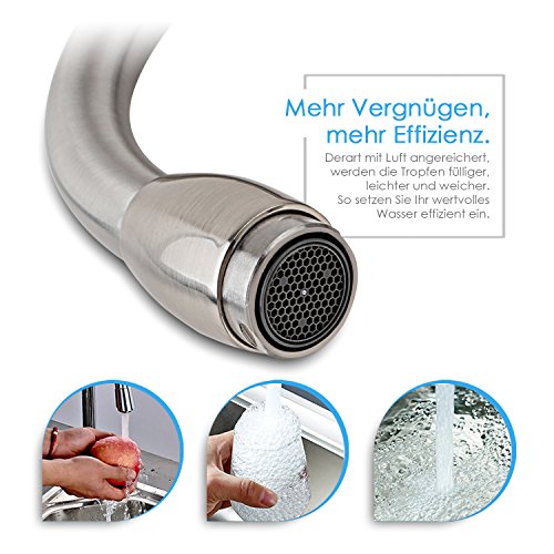Homfa 360° schwenkbar Küchen Armatur Waschtischarmatur Küchenarmatur Spultischarmatur Wasserkran Wasserhahn Einhandmischer für Waschtisch Spültsich in Küchen Badzimmer WC Nickel Gebürstet - 4