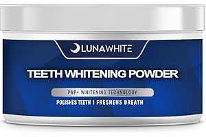 LUNAWHITE Teeth Whitening Powder - 8 Month Whitening Supply | Tea, Coffee, Wine, Smoking & Natural Stain Remover | Sensitivity & Pain Free Formula for a Bright Smile | Peroxide Free |